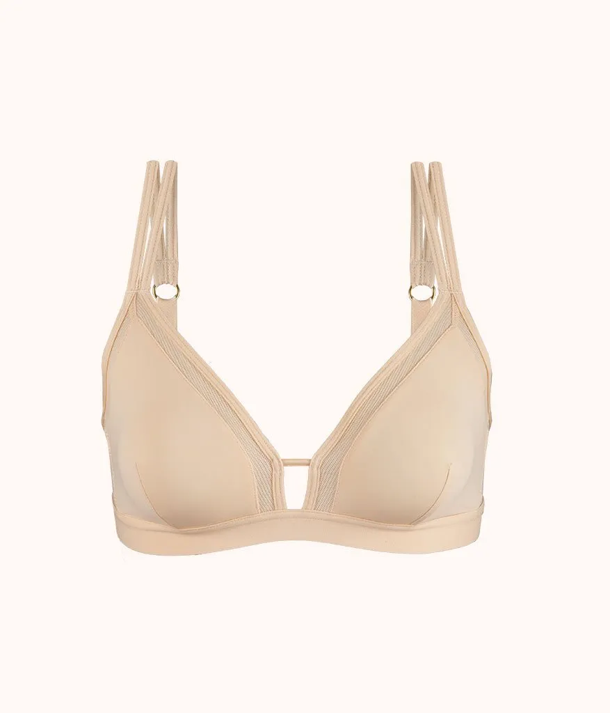 The Mesh Trim Padded Bra: Toasted Almond