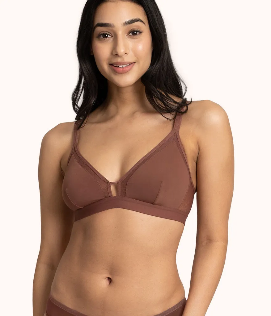 The Mesh Trim Padded Bra: Umber