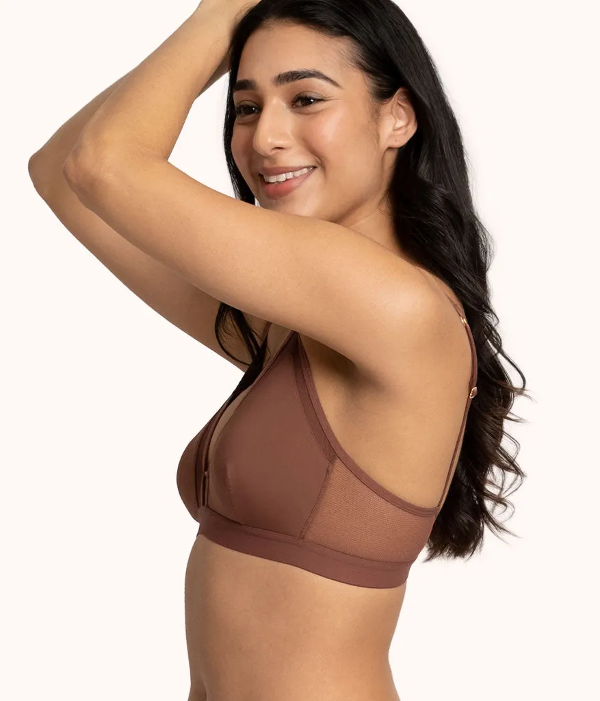 The Mesh Trim Padded Bra: Umber
