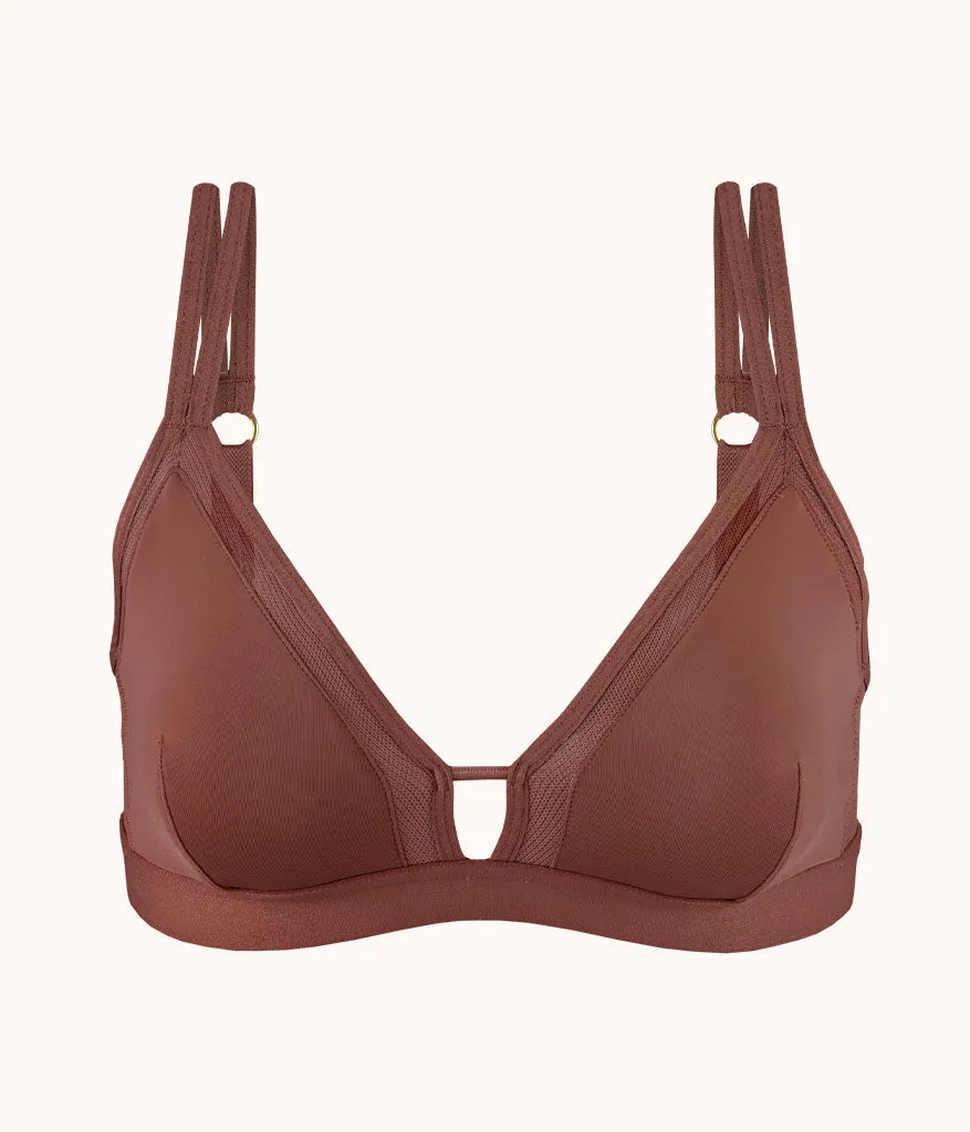 The Mesh Trim Padded Bra: Umber