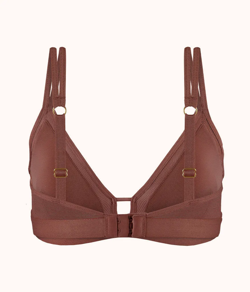 The Mesh Trim Padded Bra: Umber