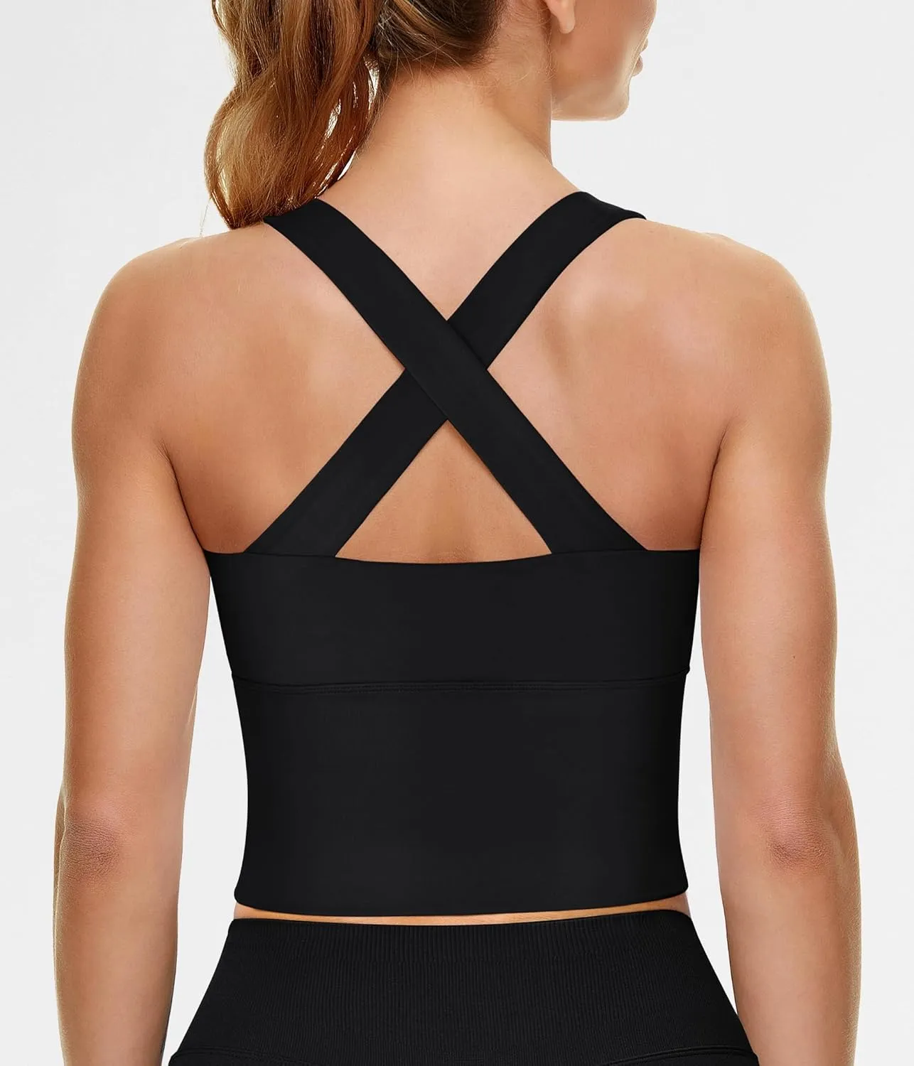 TrainingGirl Zip Front Closure Longline Sports Bras for Women - Workout Crop Tank Tops Yoga Camisole Criss Cross Back