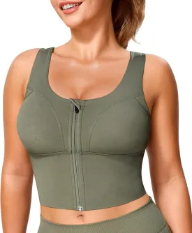 TrainingGirl Zip Front Closure Longline Sports Bras for Women - Workout Crop Tank Tops Yoga Camisole Criss Cross Back