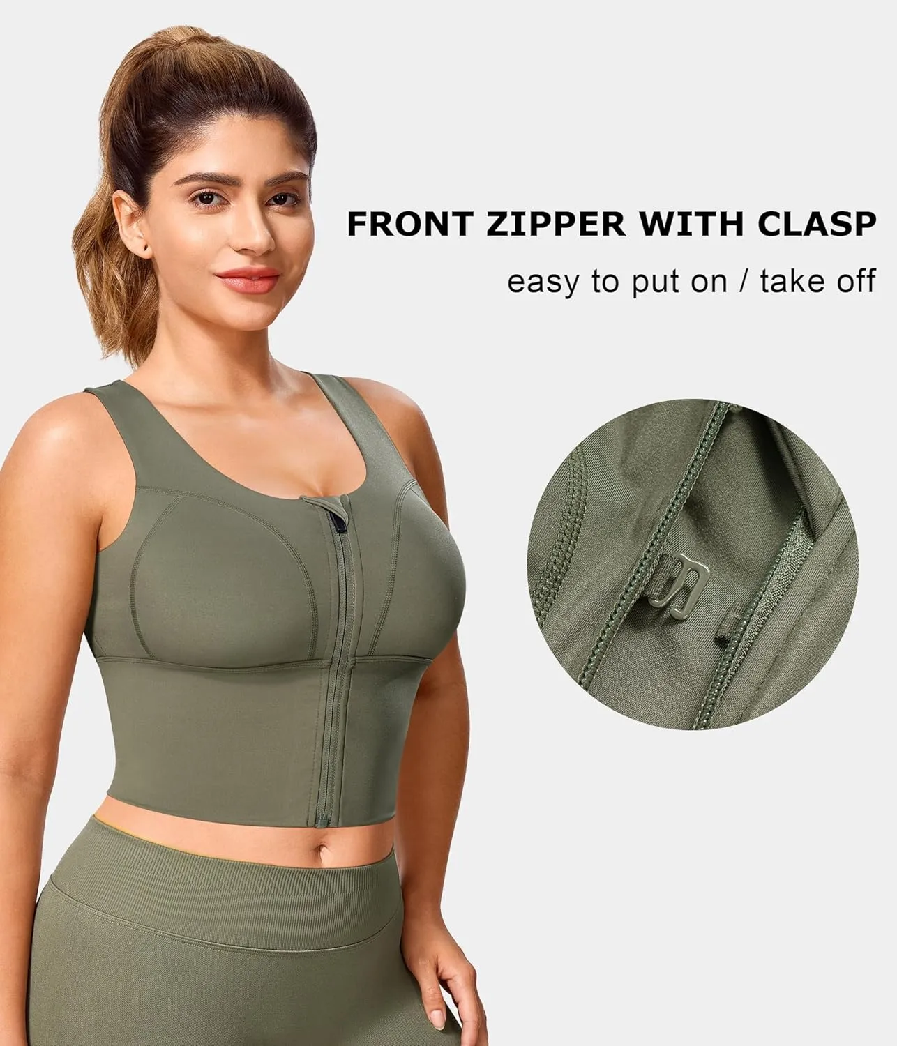 TrainingGirl Zip Front Closure Longline Sports Bras for Women - Workout Crop Tank Tops Yoga Camisole Criss Cross Back
