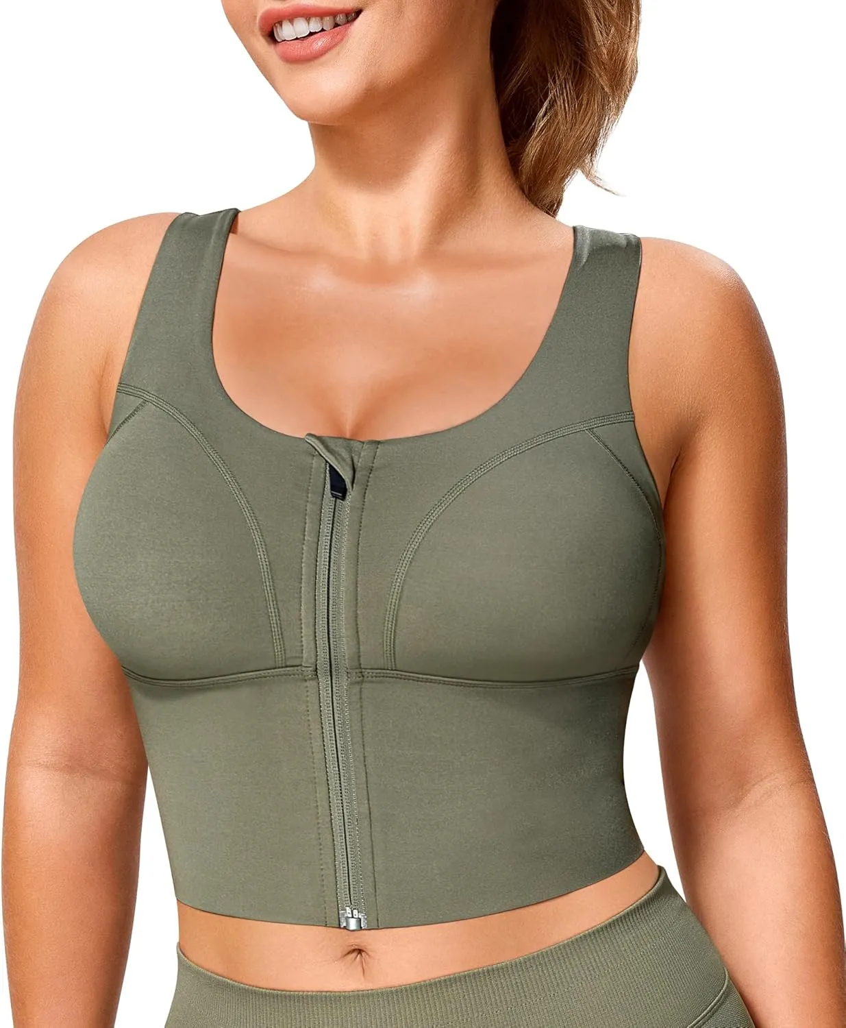 TrainingGirl Zip Front Closure Longline Sports Bras for Women - Workout Crop Tank Tops Yoga Camisole Criss Cross Back