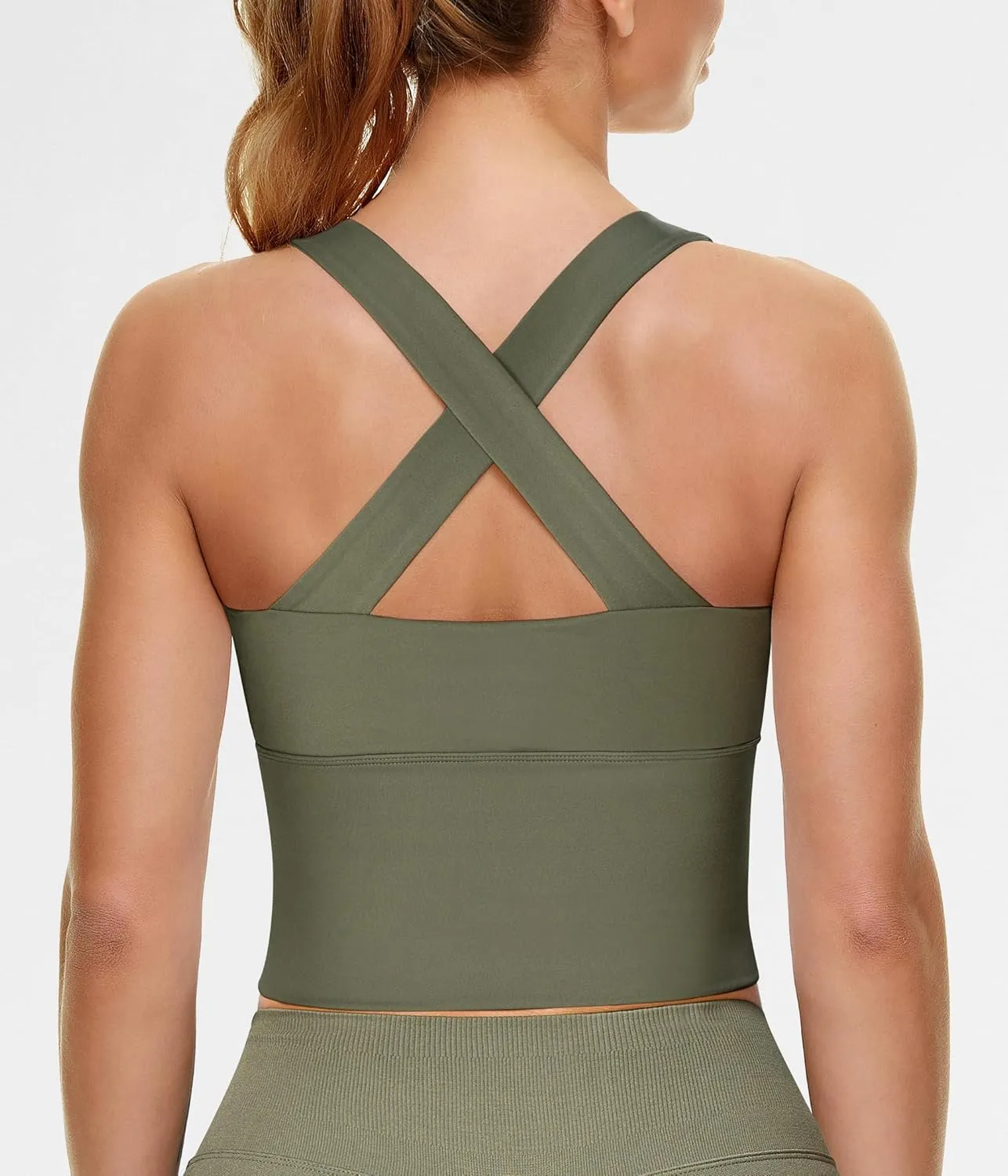 TrainingGirl Zip Front Closure Longline Sports Bras for Women - Workout Crop Tank Tops Yoga Camisole Criss Cross Back