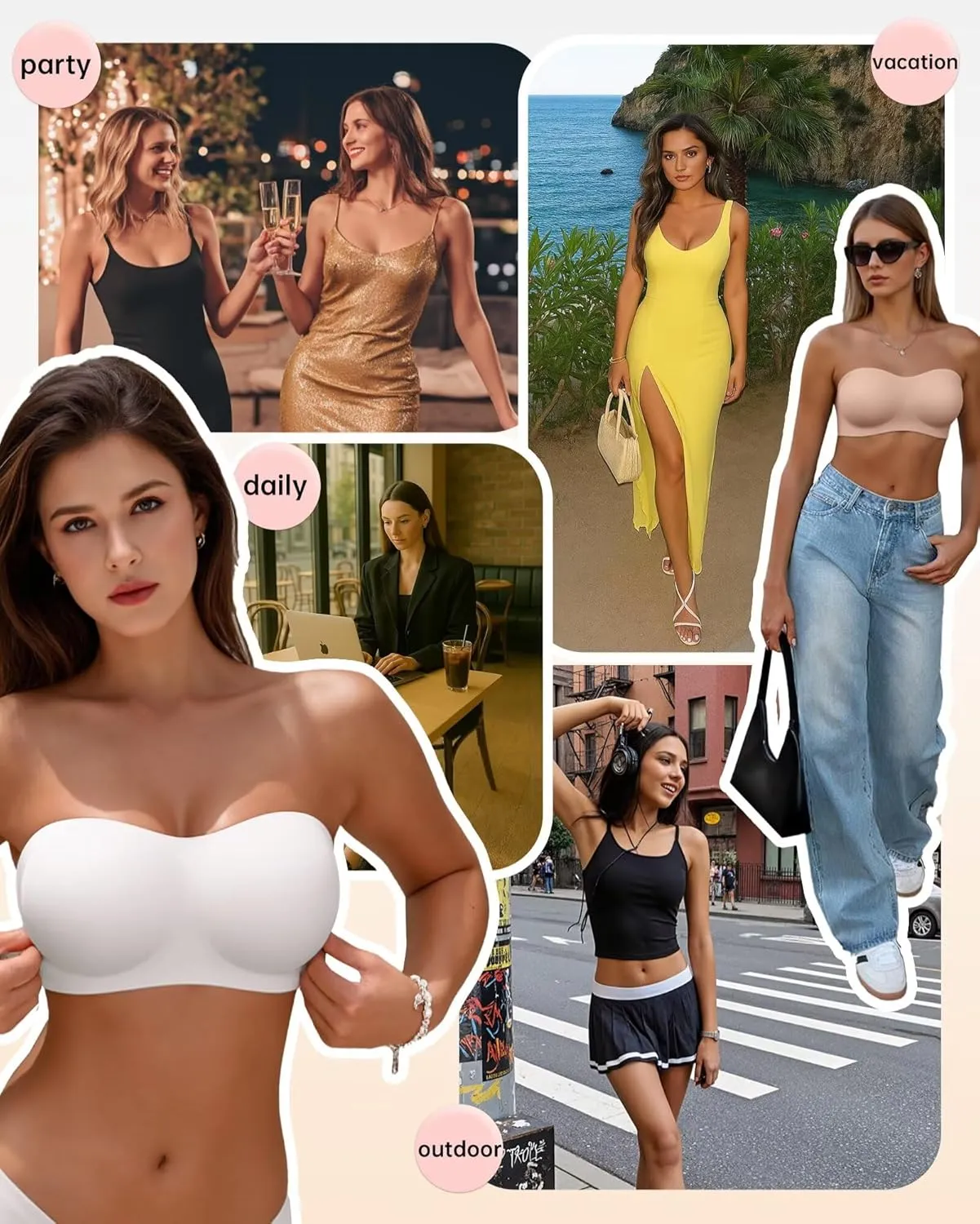 Vertvie Women's Wireless Strapless Bra Seamless Padded Bandeau Bra Non-Slip Silicone Tube Top Push Up Convertible Bralette