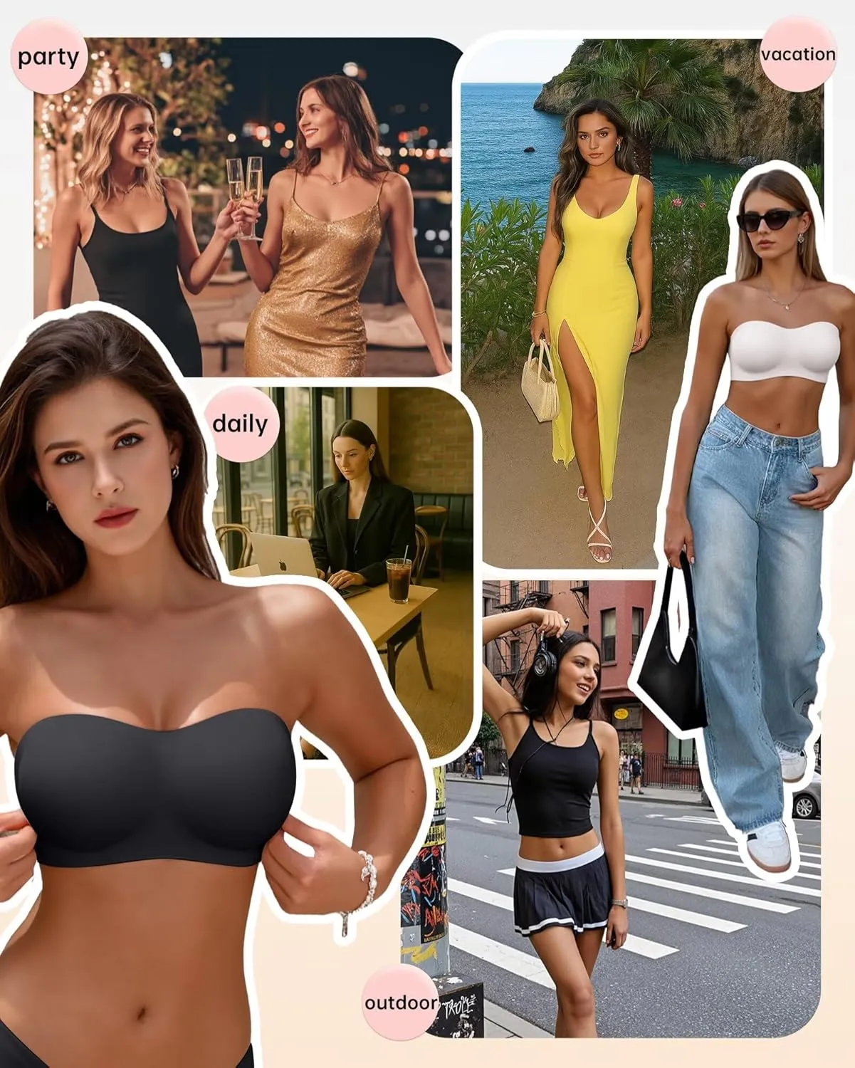 Vertvie Women's Wireless Strapless Bra Seamless Padded Bandeau Bra Non-Slip Silicone Tube Top Push Up Convertible Bralette