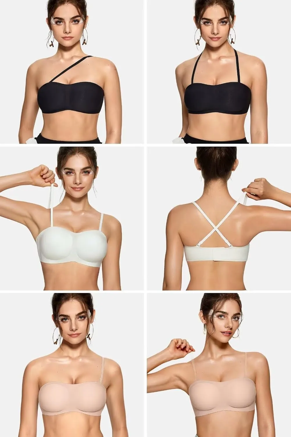 Vertvie Women's Wireless Strapless Bra Seamless Padded Bandeau Bra Non-Slip Silicone Tube Top Push Up Convertible Bralette