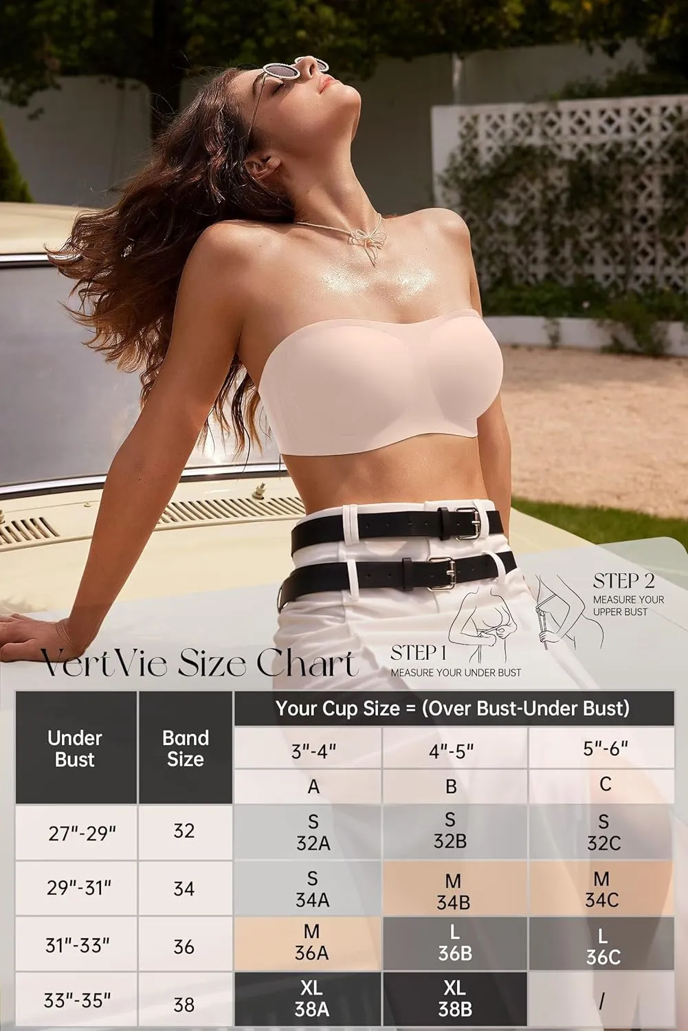 Vertvie Women's Wireless Strapless Bra Seamless Padded Bandeau Bra Non-Slip Silicone Tube Top Push Up Convertible Bralette