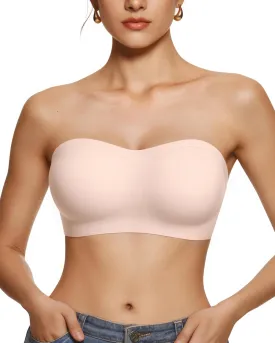 Vertvie Women's Wireless Strapless Bra Seamless Padded Bandeau Bra Non-Slip Silicone Tube Top Push Up Convertible Bralette