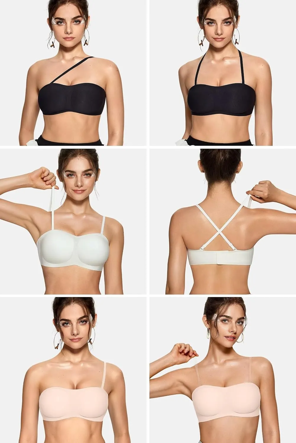 Vertvie Women's Wireless Strapless Bra Seamless Padded Bandeau Bra Non-Slip Silicone Tube Top Push Up Convertible Bralette