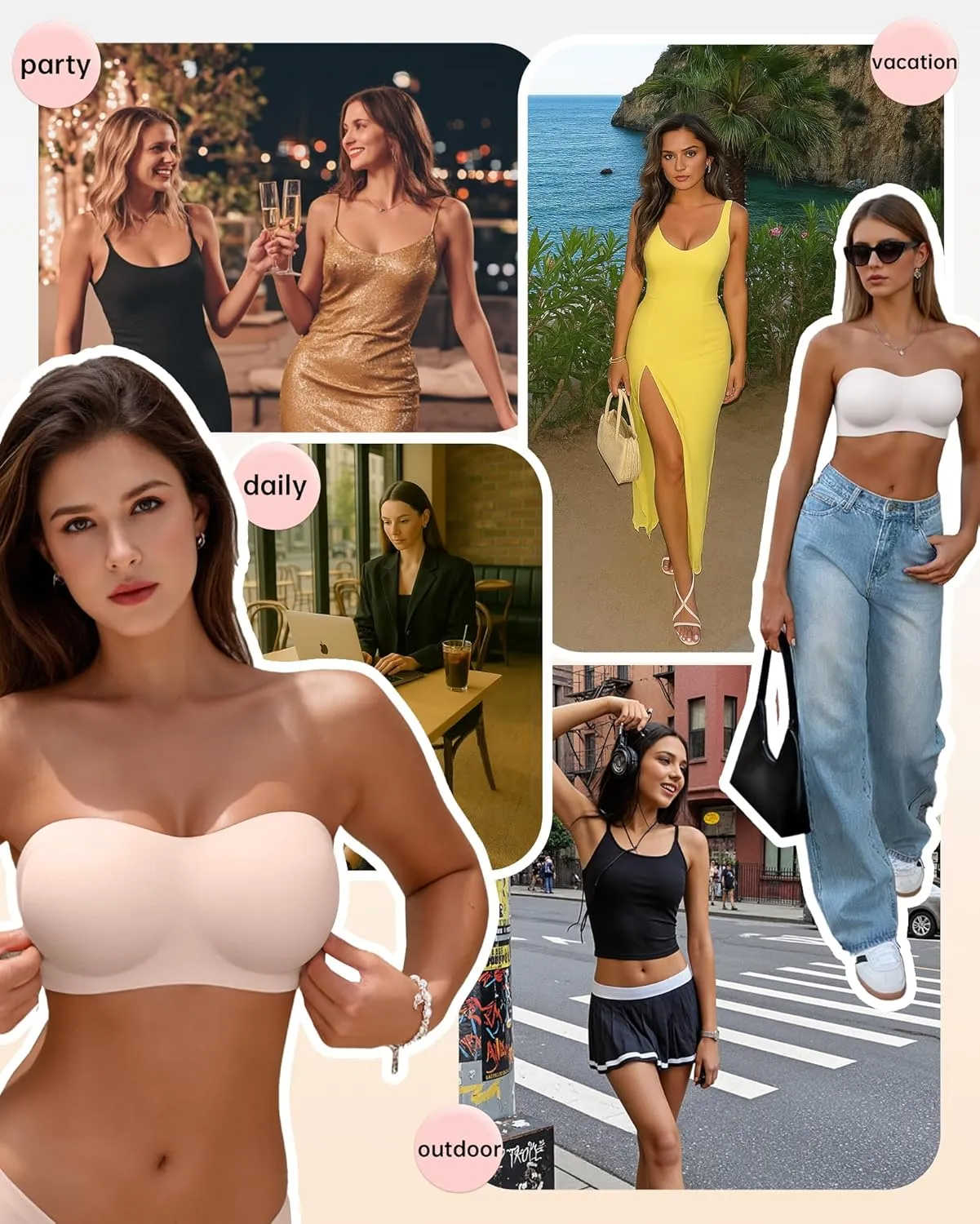 Vertvie Women's Wireless Strapless Bra Seamless Padded Bandeau Bra Non-Slip Silicone Tube Top Push Up Convertible Bralette
