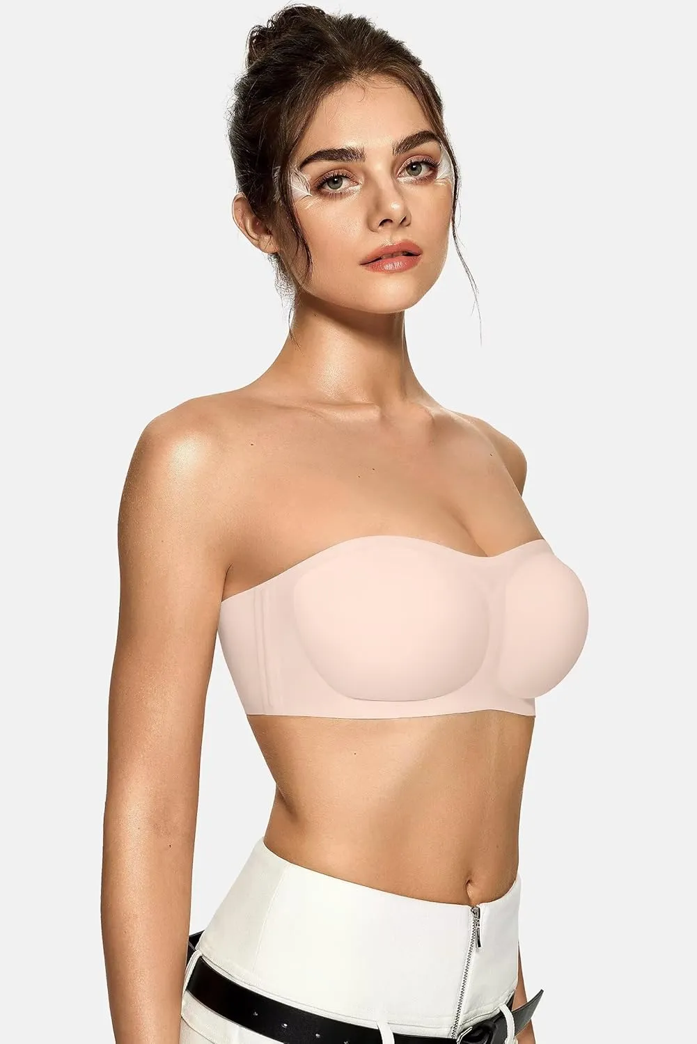 Vertvie Women's Wireless Strapless Bra Seamless Padded Bandeau Bra Non-Slip Silicone Tube Top Push Up Convertible Bralette
