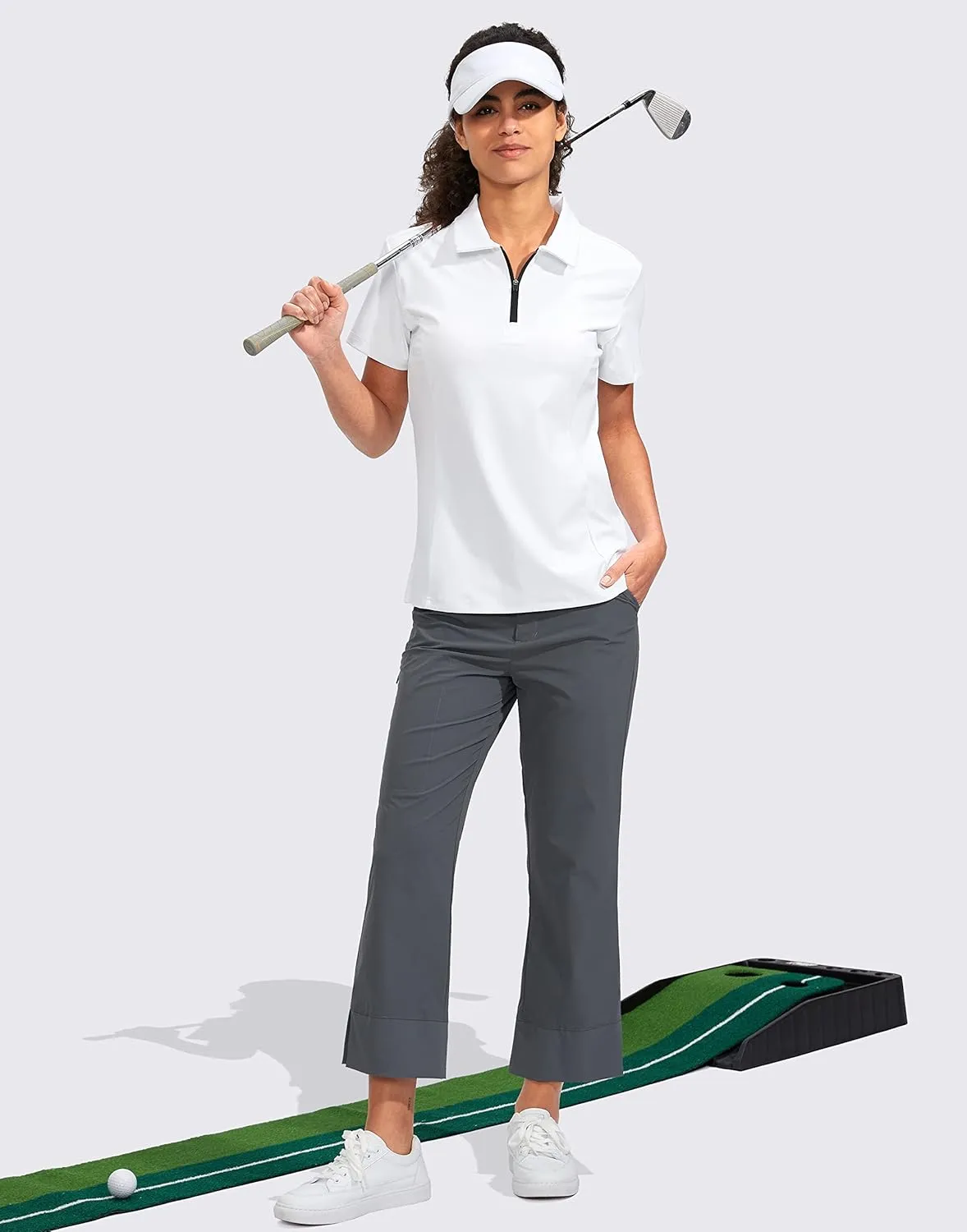 Viodia Women's Golf Shirt Short Sleeve with Zip Up Quick Dry Stretch Tennis Collared Polo Shirts for Women Golf Clothes