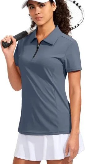 Viodia Women's Golf Shirt Short Sleeve with Zip Up Quick Dry Stretch Tennis Collared Polo Shirts for Women Golf Clothes