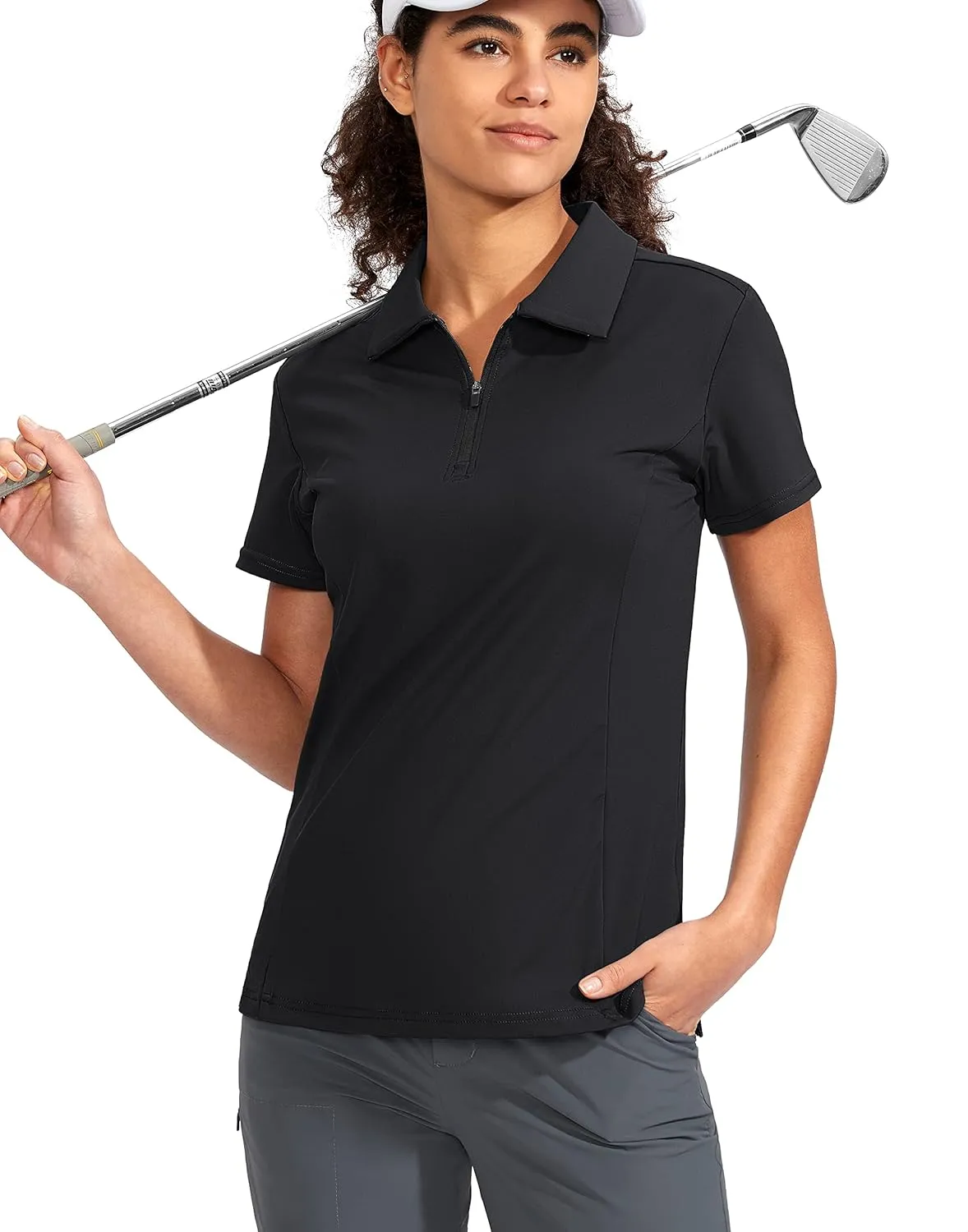 Viodia Women's Golf Shirt Short Sleeve with Zip Up Quick Dry Stretch Tennis Collared Polo Shirts for Women Golf Clothes