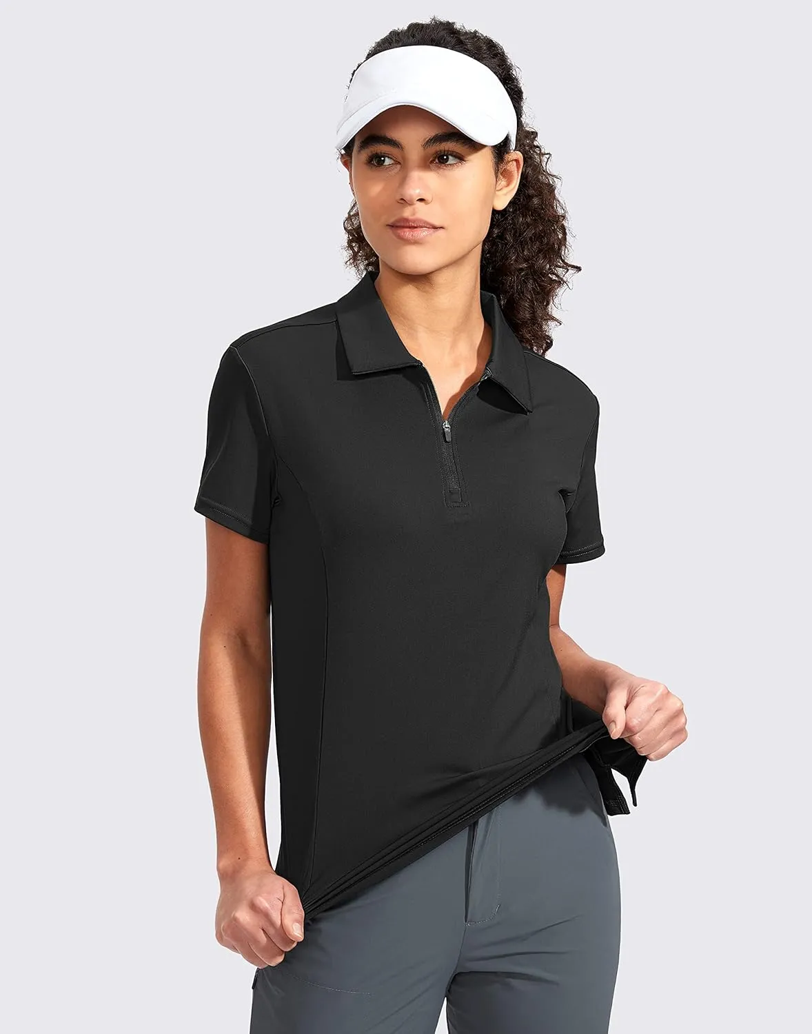 Viodia Women's Golf Shirt Short Sleeve with Zip Up Quick Dry Stretch Tennis Collared Polo Shirts for Women Golf Clothes