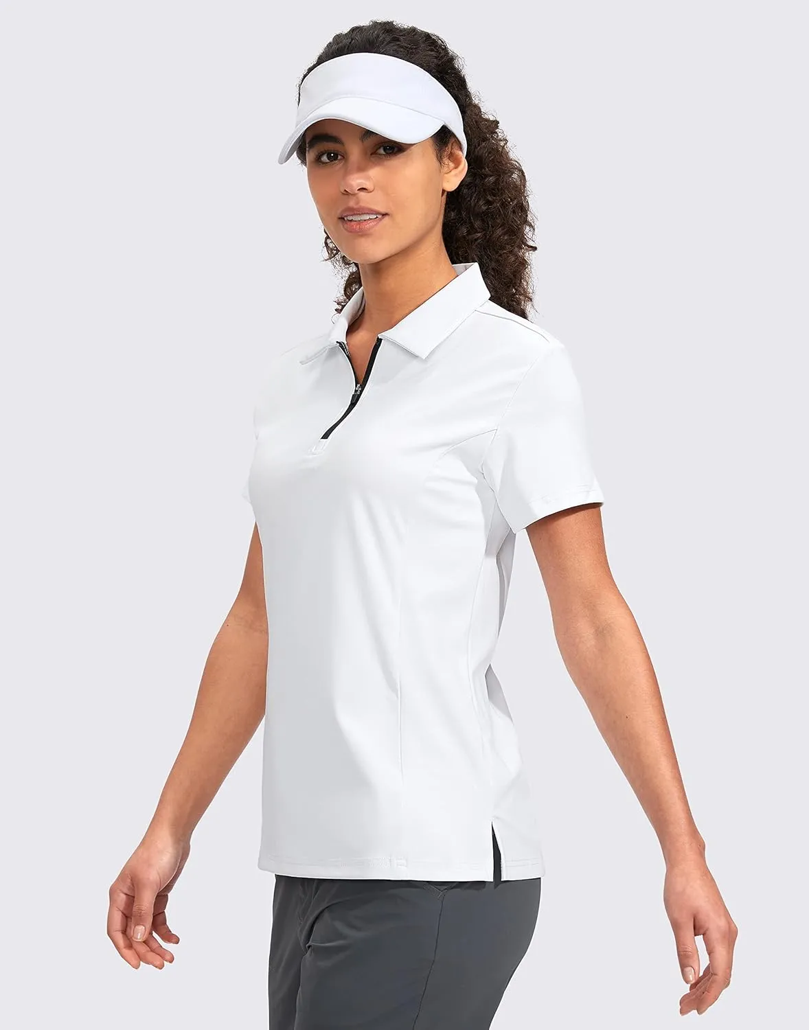Viodia Women's Golf Shirt Short Sleeve with Zip Up Quick Dry Stretch Tennis Collared Polo Shirts for Women Golf Clothes