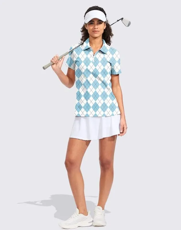 Viodia Women's Golf Shirt Short Sleeve with Zip Up Quick Dry Stretch Tennis Collared Polo Shirts for Women Golf Clothes