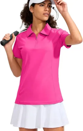 Viodia Women's Golf Shirt Short Sleeve with Zip Up Quick Dry Stretch Tennis Collared Polo Shirts for Women Golf Clothes