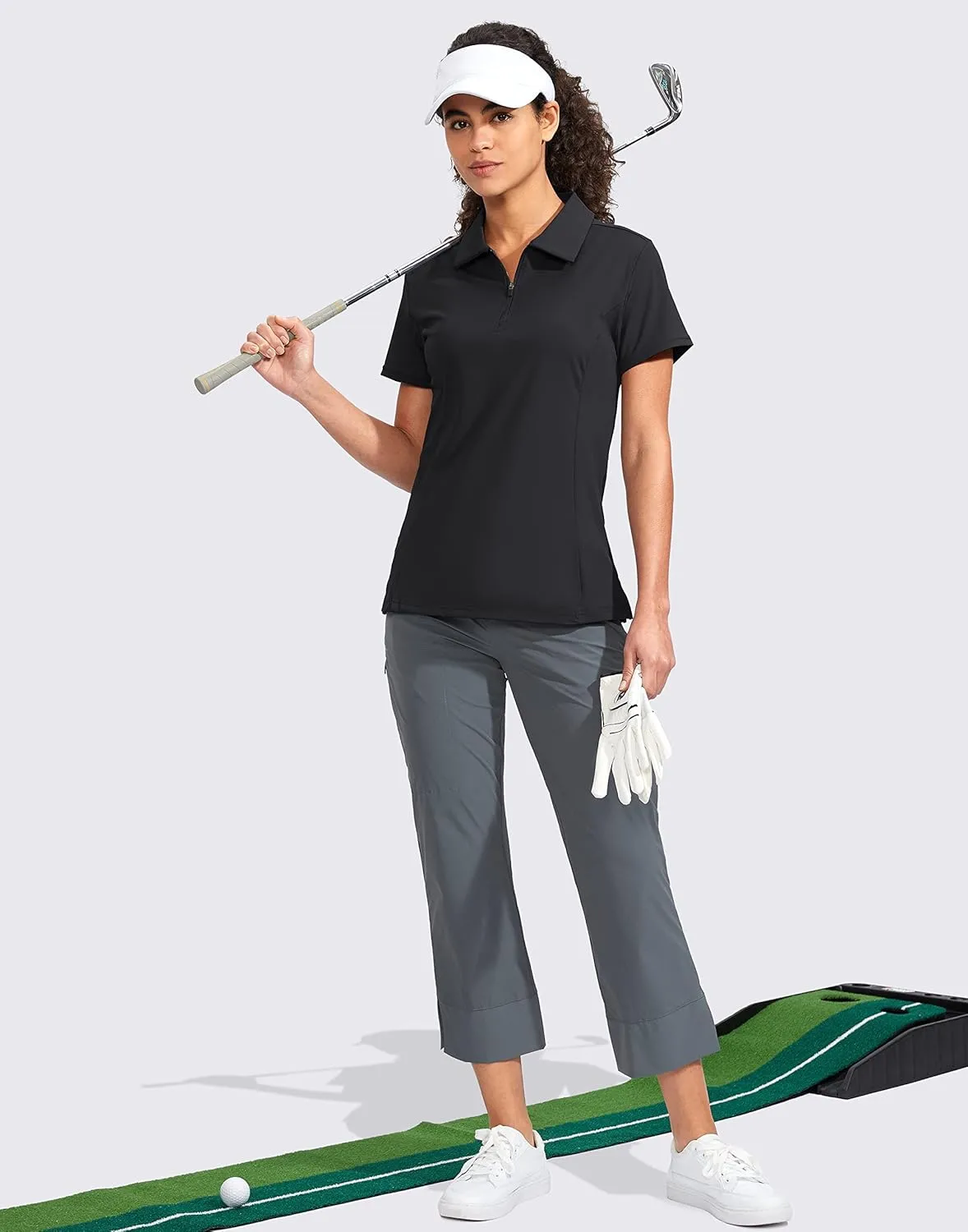 Viodia Women's Golf Shirt Short Sleeve with Zip Up Quick Dry Stretch Tennis Collared Polo Shirts for Women Golf Clothes