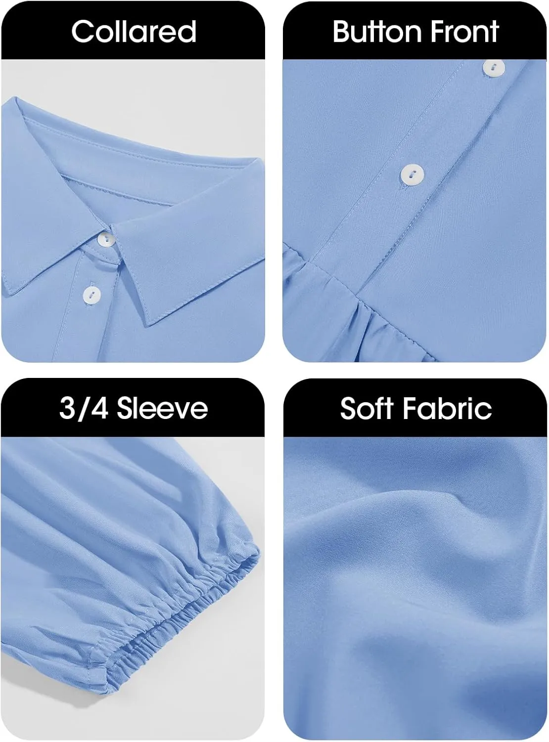Wenrine Womens Casual 3/4 Sleeve Shirt Dress Button Down V Neck Tiered Collared Flowy Maxi Dress