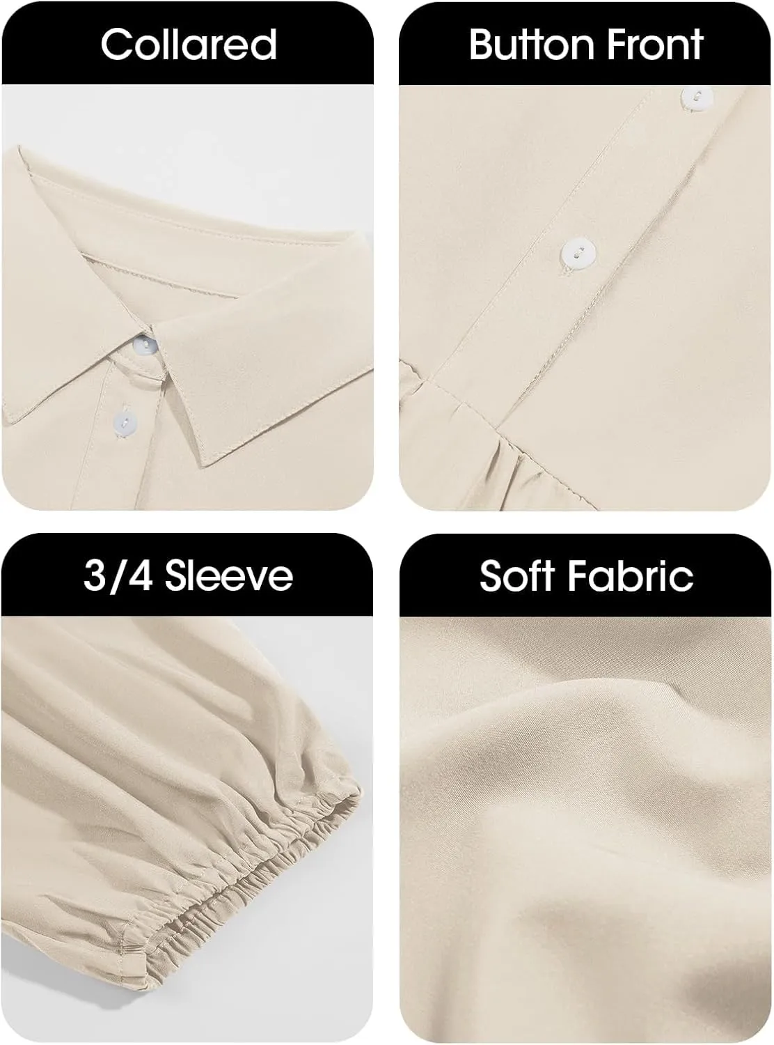 Wenrine Womens Casual 3/4 Sleeve Shirt Dress Button Down V Neck Tiered Collared Flowy Maxi Dress