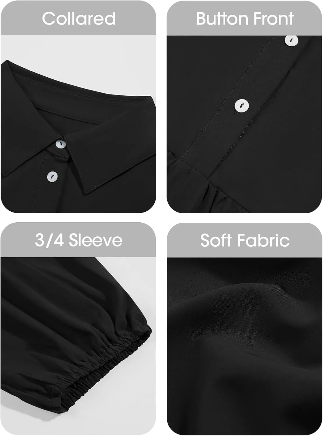 Wenrine Womens Casual 3/4 Sleeve Shirt Dress Button Down V Neck Tiered Collared Flowy Maxi Dress