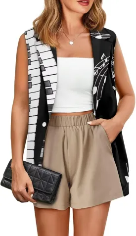 Women Siut Vest Blazer Tops V Neck Sleeveless Jackets Lapel Collar One Button Holiday Waistcoat