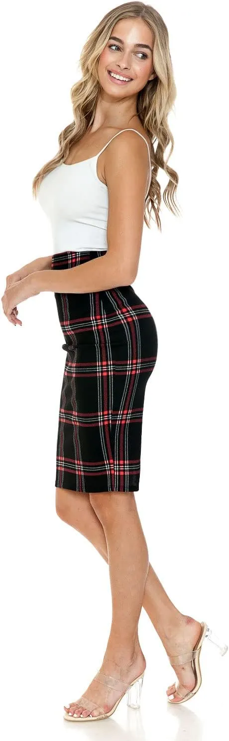 Women's Premium High Waist Nylon Ponte Stretch Office Pencil Skirt