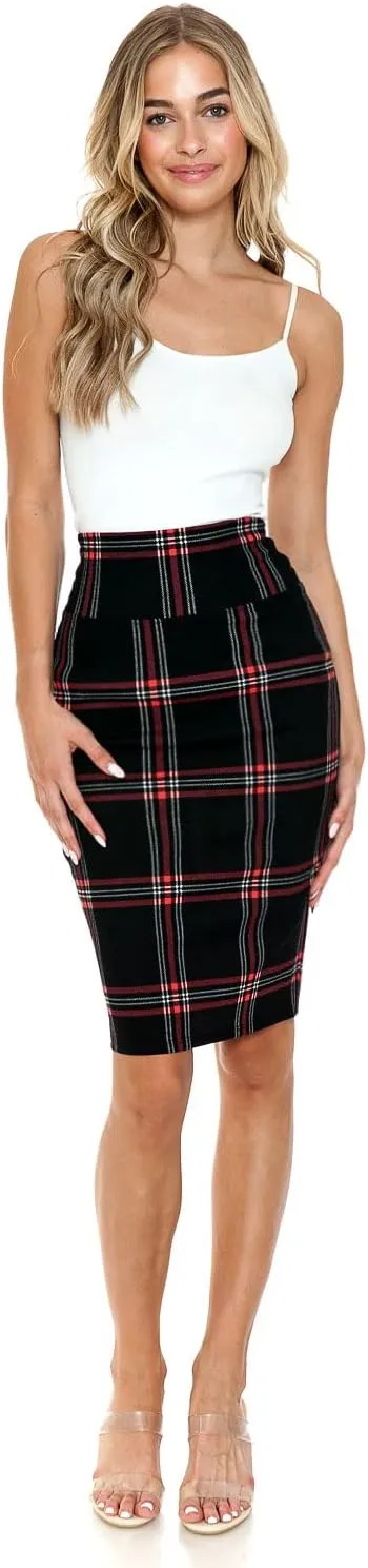 Women's Premium High Waist Nylon Ponte Stretch Office Pencil Skirt