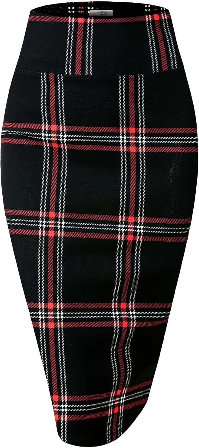 Women's Premium High Waist Nylon Ponte Stretch Office Pencil Skirt