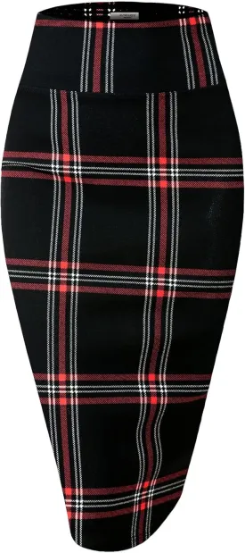 Women's Premium High Waist Nylon Ponte Stretch Office Pencil Skirt