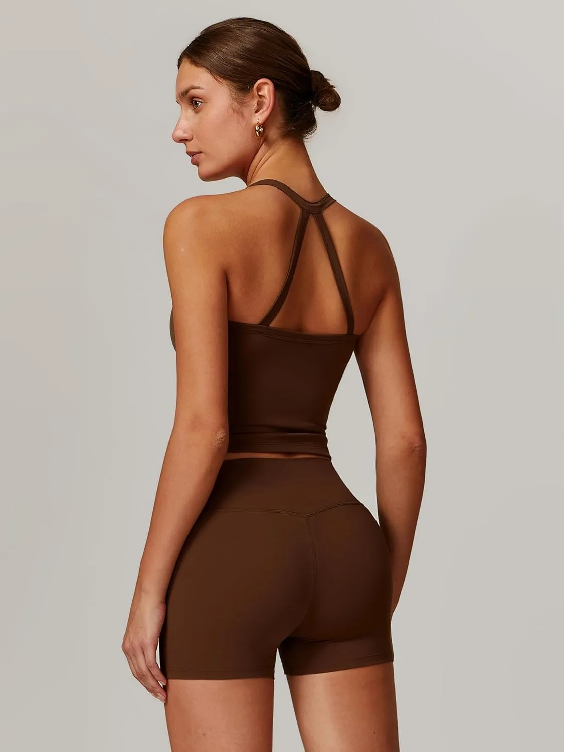 Women's Yoga Outfits Backless Strappy Sports Bra and High waisted hip-lifting shorts Matching workout set