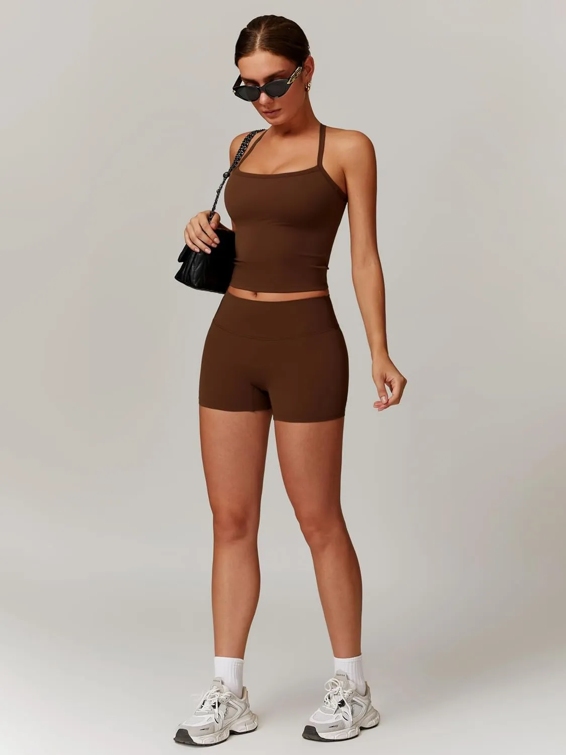 Women's Yoga Outfits Backless Strappy Sports Bra and High waisted hip-lifting shorts Matching workout set