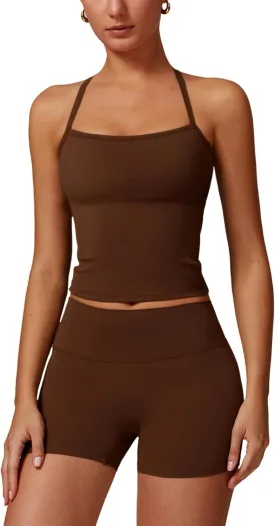 Women's Yoga Outfits Backless Strappy Sports Bra and High waisted hip-lifting shorts Matching workout set