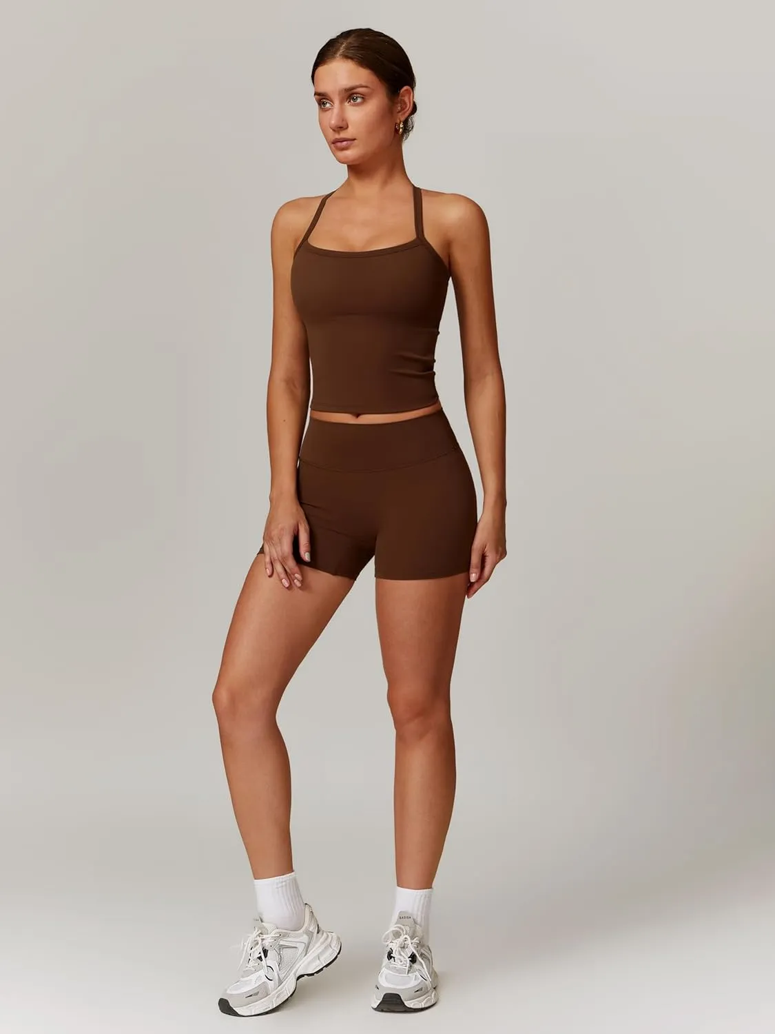 Women's Yoga Outfits Backless Strappy Sports Bra and High waisted hip-lifting shorts Matching workout set
