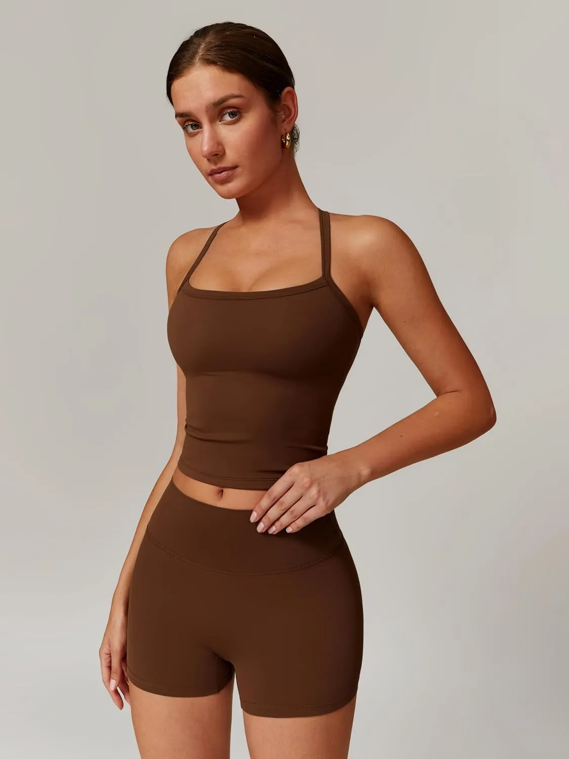 Women's Yoga Outfits Backless Strappy Sports Bra and High waisted hip-lifting shorts Matching workout set