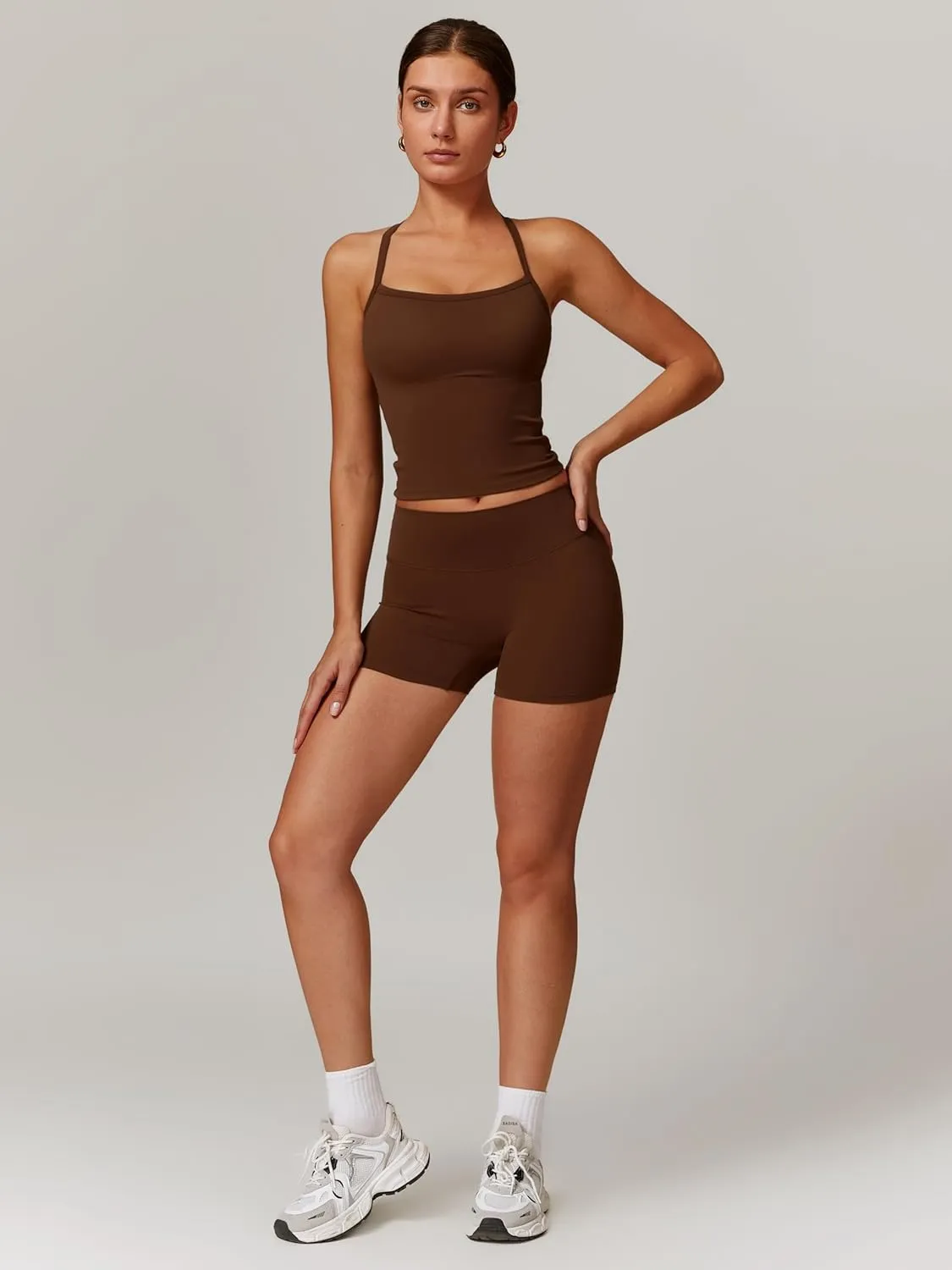 Women's Yoga Outfits Backless Strappy Sports Bra and High waisted hip-lifting shorts Matching workout set